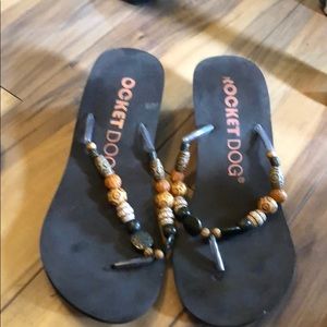 Rocket Dog beaded wedge flip flops